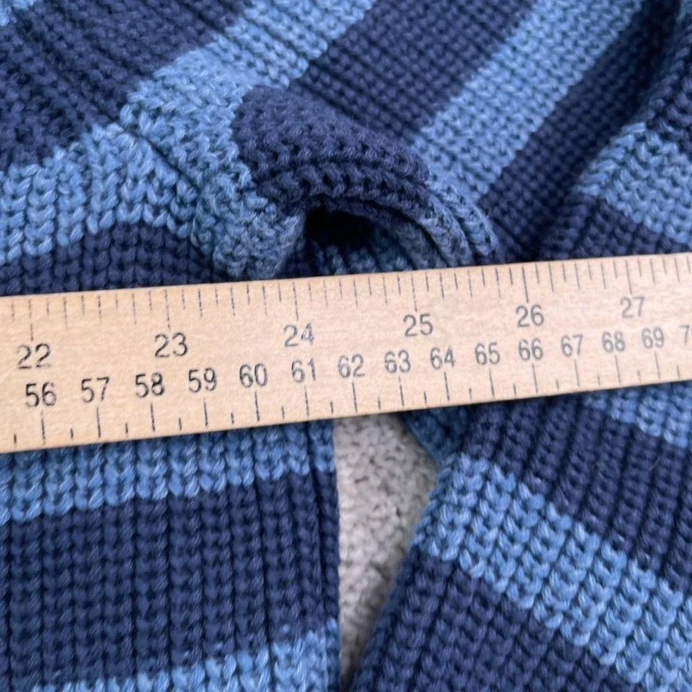 LL Bean Sweater Mens XL Tall Blue Stripes Crewneck Heavy Cotton Chunky Fisherman